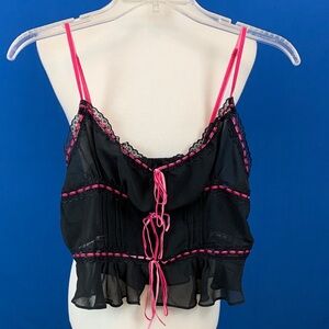 Kimchi Blue Black and Pink Lace Trim Top